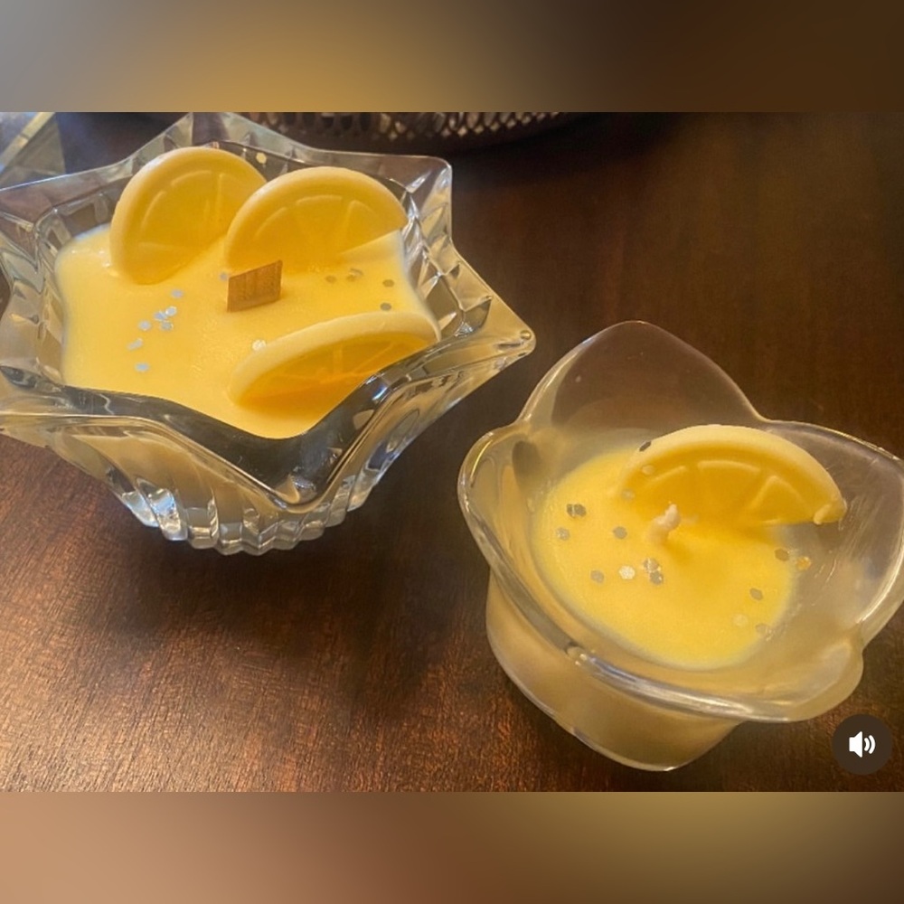 New Sugared Lemon Small Soy Candle & Votive in Vintage vessels. For Lemon Lovers